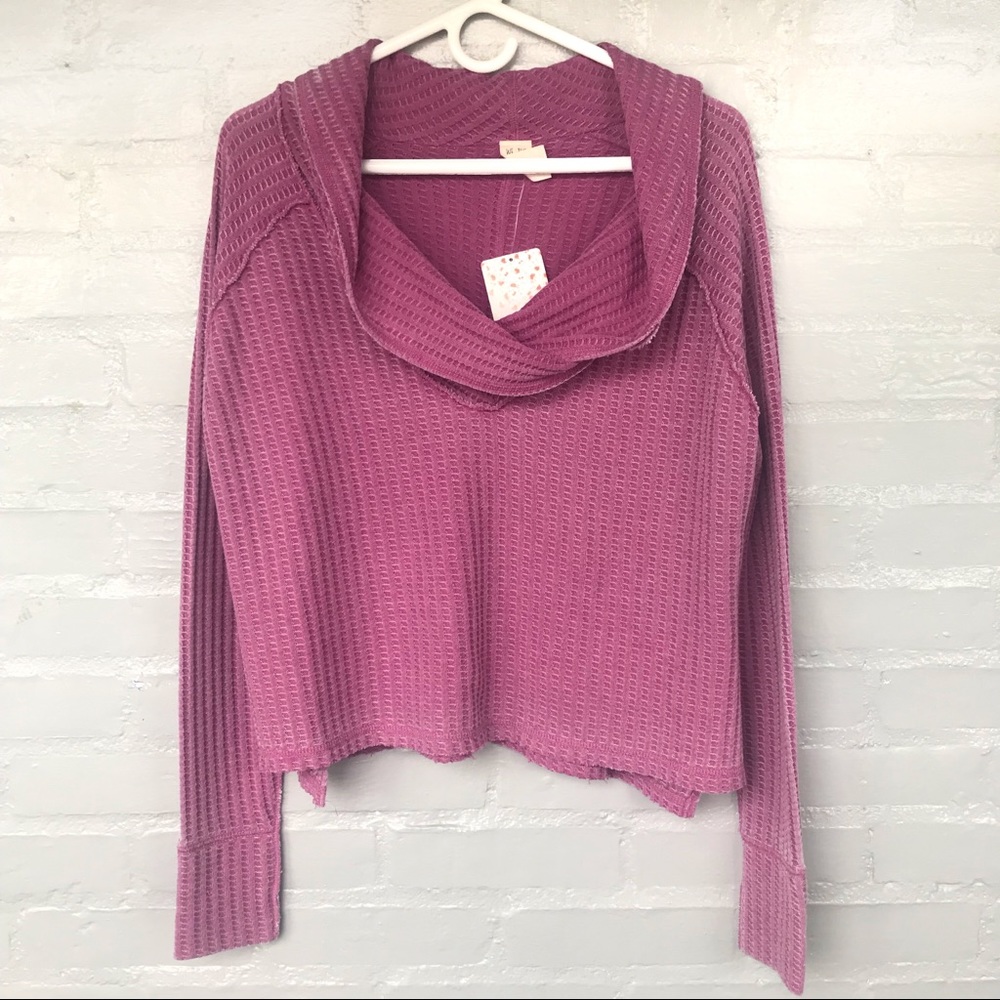 Free People we the free wild orchid waffle knit cowl neck top sz XS NWT